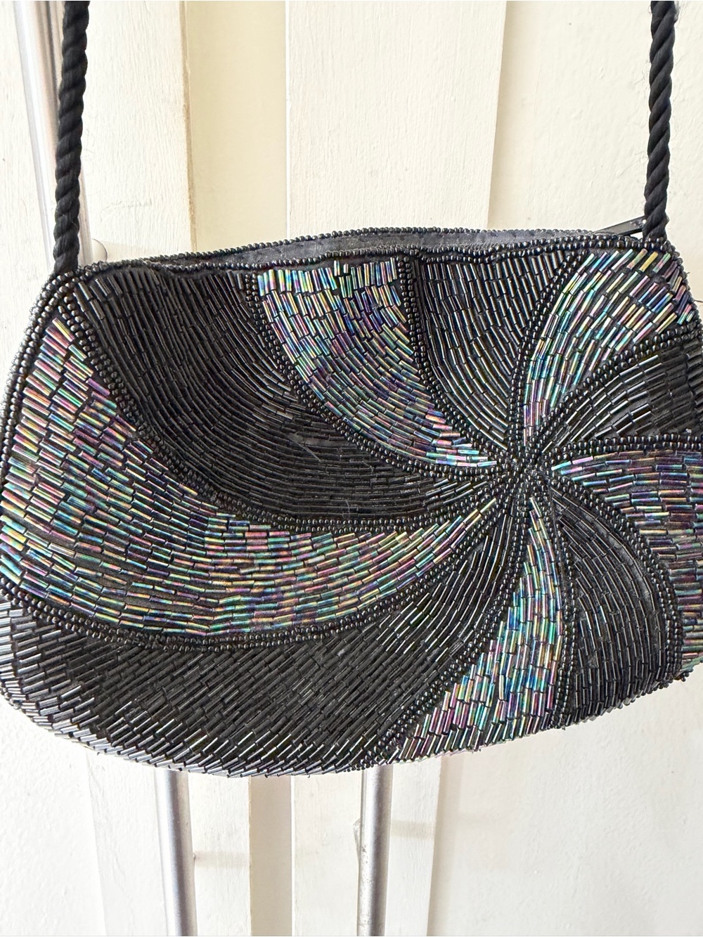Vintage Beaded Black Swirl Evening Shoulder Bag